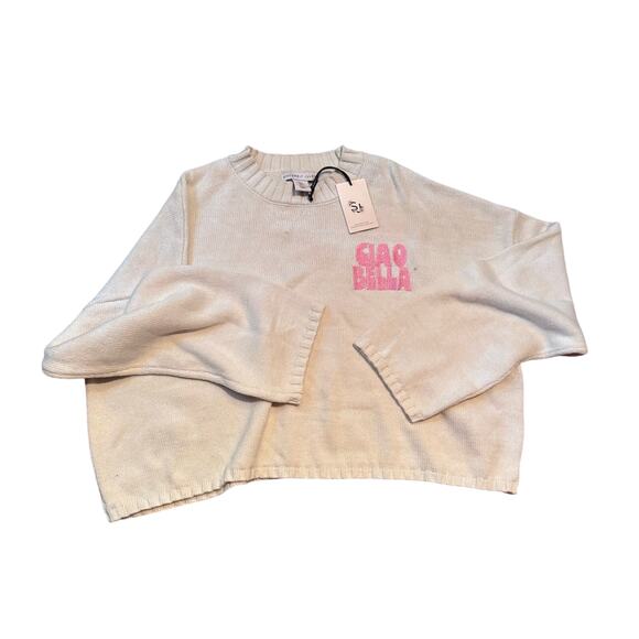 NWT CIAO BELLA Embroidered Front Cropped Powder Pink Sweater Small - Picture 3 of 8